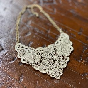 Anthropologie White Lace Metal Bib Necklace